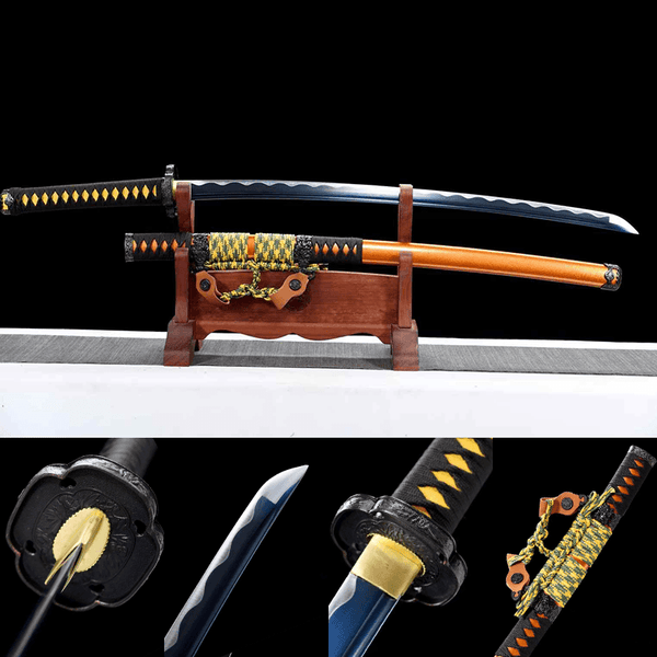 1060 Carbon steel Tachi-Handmade Japanese samurai sword with Orange scabbard and Alloy Fittings HW