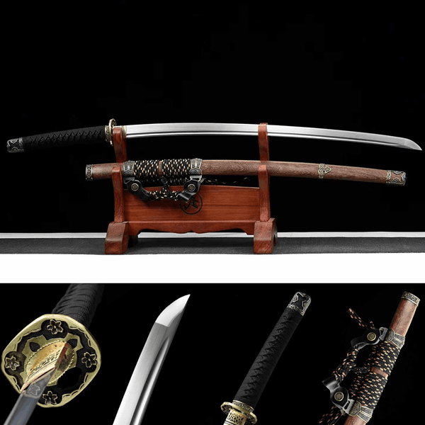 1060 Carbon steel Tachi-Handmade Japanese samurai sword with Wooden scabbard and Alloy Fittings HW