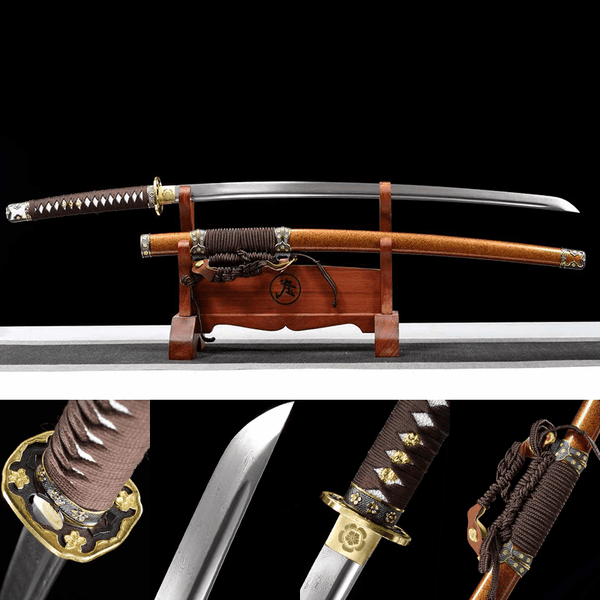 1060 Carbon steel Tachi-Handmade Japanese samurai sword with Orange scabbard and Alloy Fittings HW