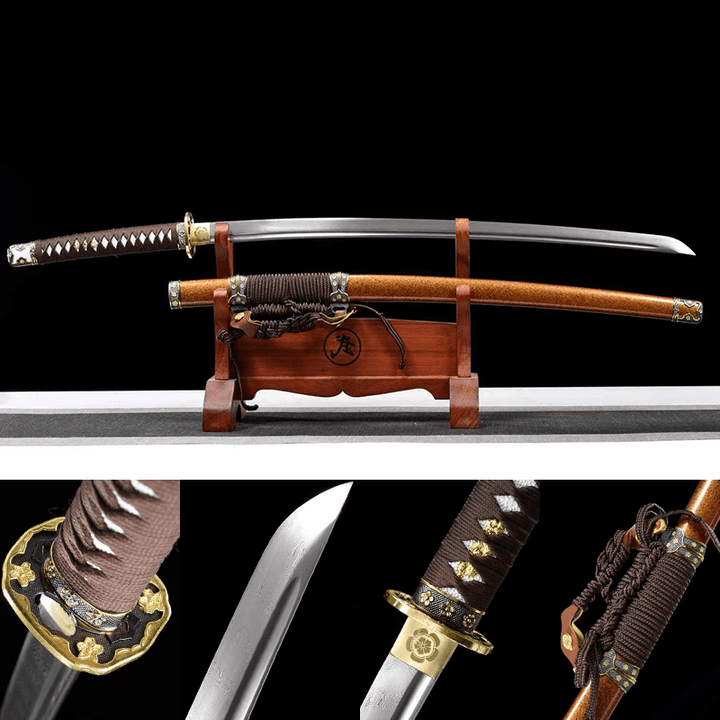 1060 Carbon steel Tachi-Handmade Japanese samurai sword with Orange scabbard and Alloy Fittings HW