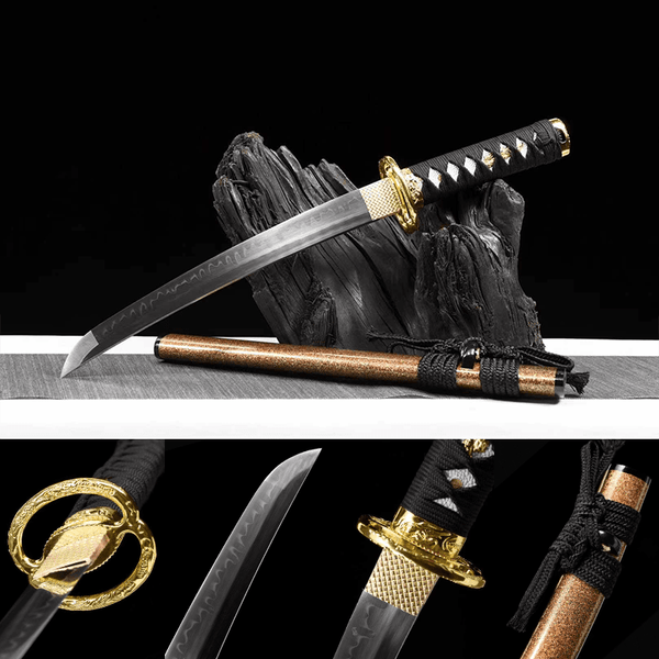 1095 Carbon steel with Hamon Tanto-Handmade Japanese samurai sword with Brown scabbard and Alloy Fittings HW