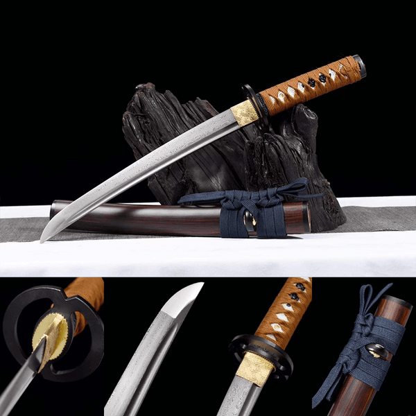 Damascus steel Tanto-Handmade Japanese samurai sword with Wooden scabbard and Iron Fittings HW