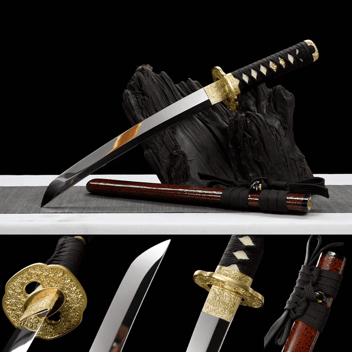 1060 Carbon steel Mirror finish blade Tanto-Handmade Japanese samurai sword with Red scabbard and Copper Fittings HW