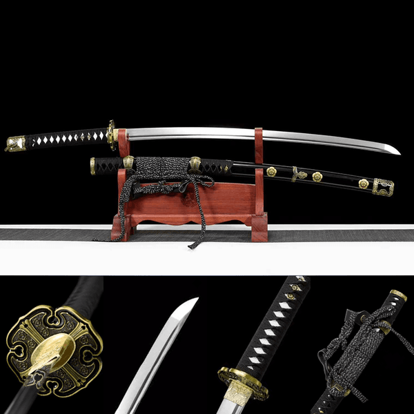 1060 Carbon steel Tachi-Handmade Japanese samurai sword with black scabbard HW
